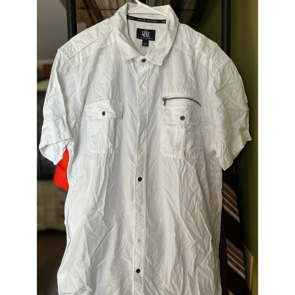 Rock & Republic White Short‎ Sleeve Button Up Shirt Menswear Casual